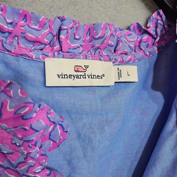 Vineyard Vines Tiered Loose Cotton Knee Legnth Dress Dopamine Dressing Women's L - Picture 2 of 10